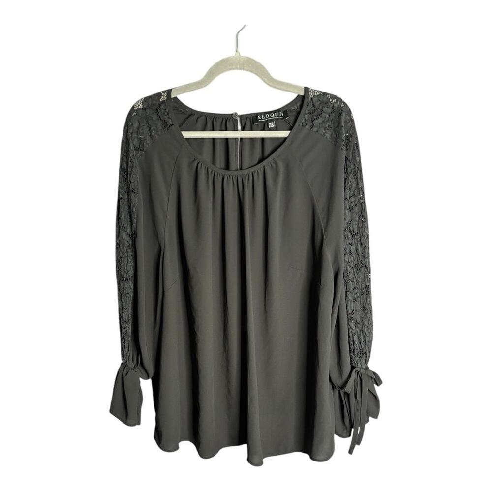 Eloquii Black Long Sleeve Lace and Bow Sleeve Details 18/20